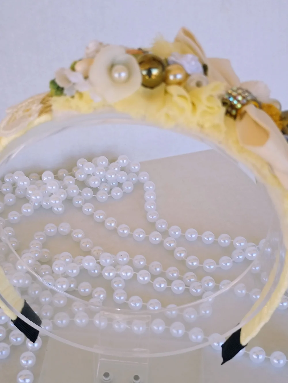 Handmade Yellow Floral Pearl Embellished Padded Headband🎀✨